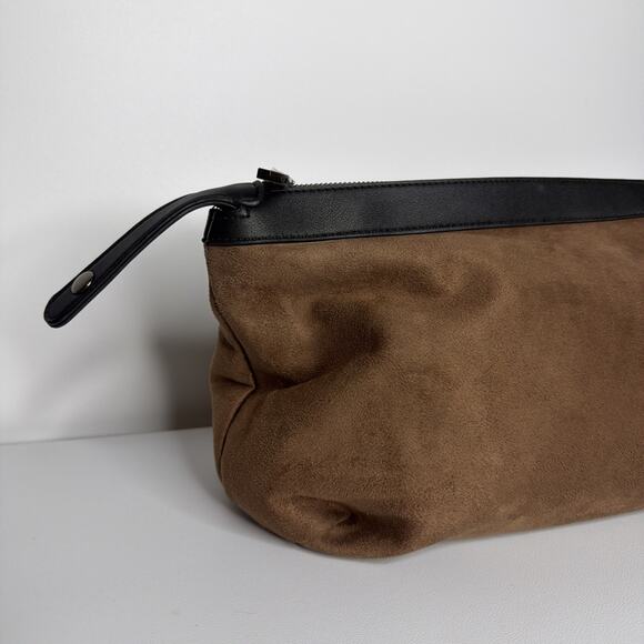 Sondra Roberts Squared Vegan Leather Brown Suede Clutch Purse Makeup Bag Travel - Picture 4 of 14